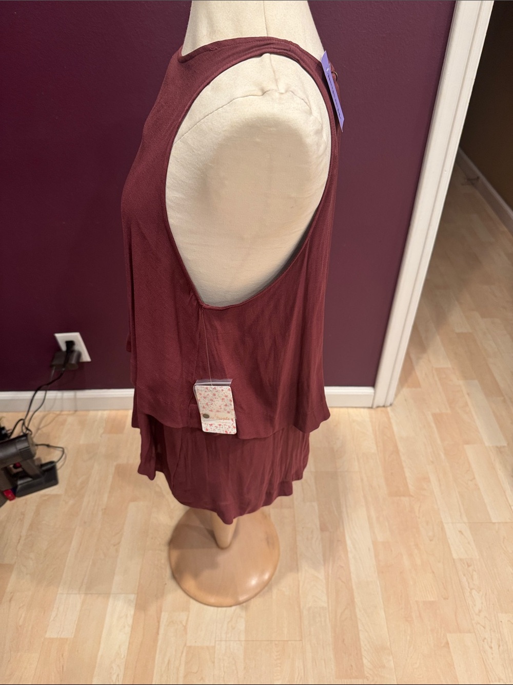 Free People High-Low Layered Skirt in Burgundy - Picture 2 of 4